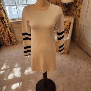 Zara White Dress with Black Striped Sleeves